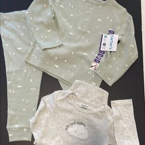 Carter's Kids 3 pc Green and Gray Pajama Sets for Cozy Nights Size 24 mths NWT